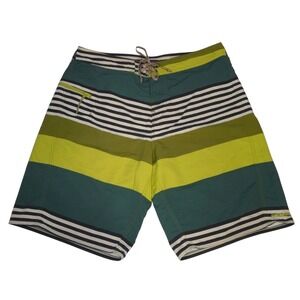 Patagonia Board Shorts Mens Size 34 Blue Green White Striped Swimming Trunks 10"